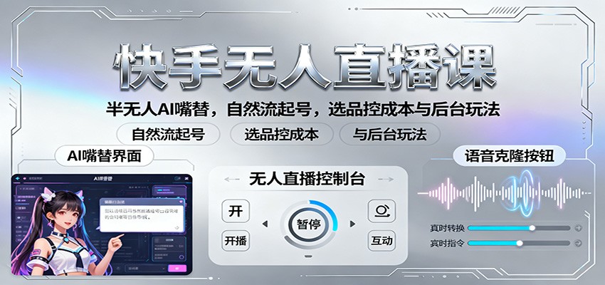 快手无人直播课：半无人AI嘴替，自然流起号，选品控成本与后台玩法-猴哥VIP资源站