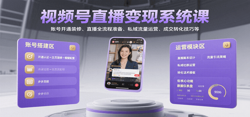 视频号直播变现系统课，账号开通装修、直播全流程准备、私域流量运营、成交转化技巧等-猴哥VIP资源站