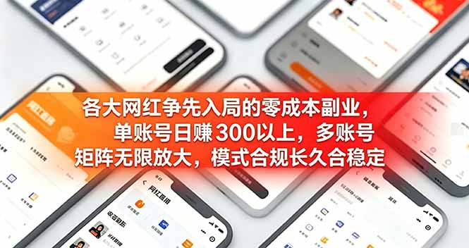 各大网红争先入局的零成本副业,单账号日赚 300 以上,多号矩阵可放大,模式合规长久稳定!-猴哥VIP资源站