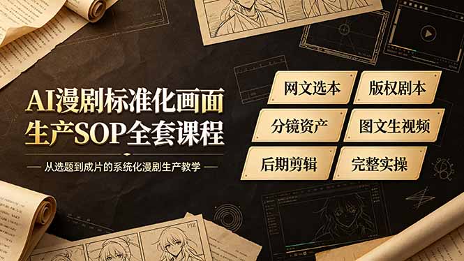 AI漫剧标准化画面生产SOP全套课程，网文选本版权剧本分镜资产全覆盖，图文生视频后期剪辑完整实操教学-猴哥VIP资源站