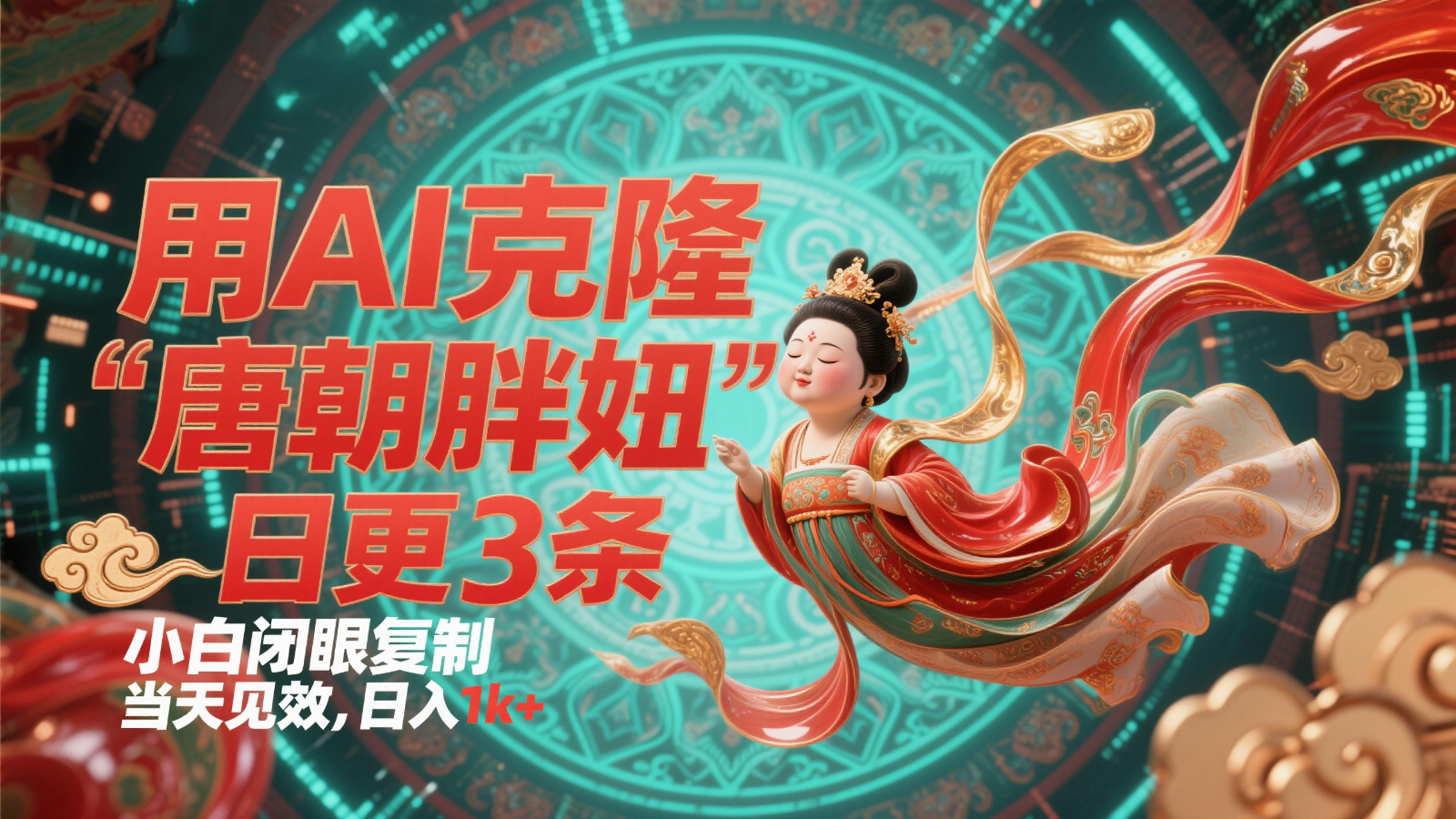 用AI克隆“唐朝胖妞”日更3条,平台疯狂推流,小白闭眼复制,当天见效,日入1k+-猴哥VIP资源站