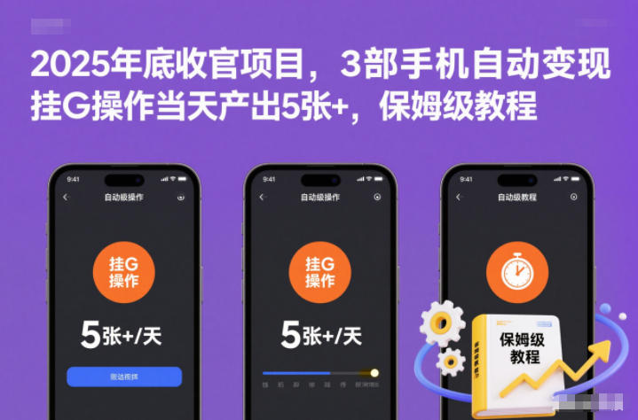 2025年底收官项目，3部手机自动变现，挂G操作当天产出5张+，保姆级教程【揭秘】-猴哥VIP资源站
