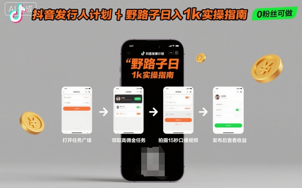 抖音发行人计划全新野路子玩法，随时随地，只要有手机，就能操作，日入1k+【揭秘】-猴哥VIP资源站