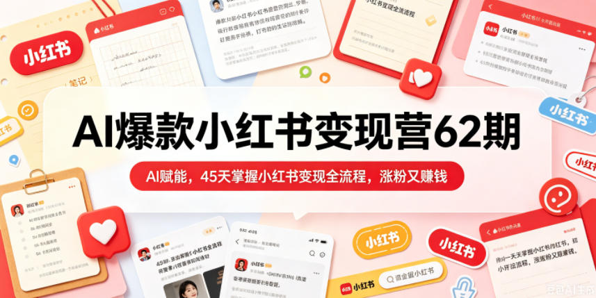 AI爆款小红书变现营62期2026年5月，AI赋能，45天掌握小红书变现全流程，涨粉又賺钱-猴哥VIP资源站