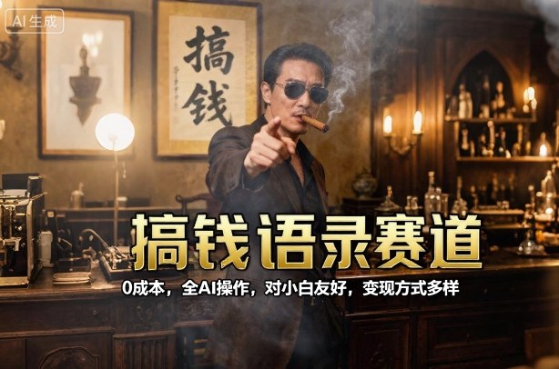 搞钱语录赛道，0成本，全AI操作，对小白友好，变现方式多样-猴哥VIP资源站