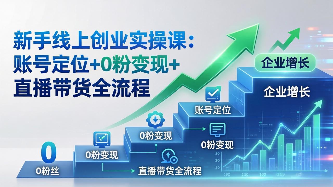 新手线上创业实操课：账号定位+0粉变现+直播带货全流程，企业用户增长一步到位-猴哥VIP资源站