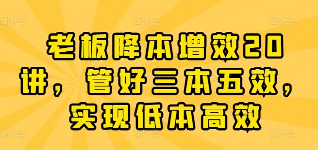 老板降本增效20讲，管好三本五效，实现低本高效-猴哥VIP资源站