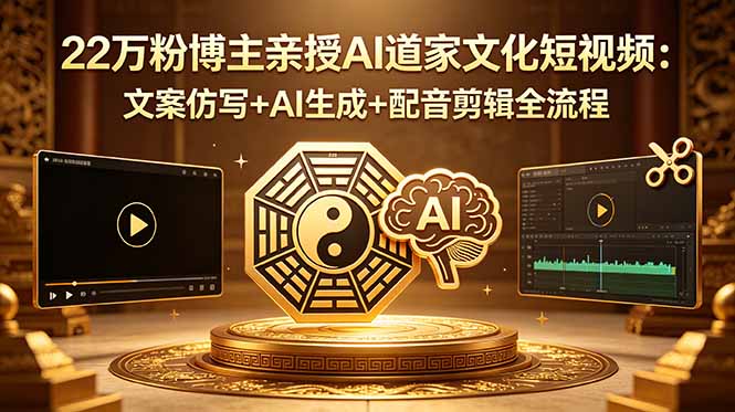 22万粉博主亲授AI道家文化短视频:文案仿写+AI生成+配音剪辑全流程-猴哥VIP资源站