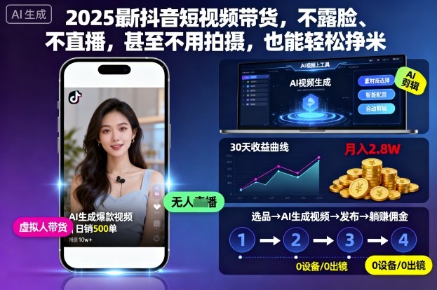 2025最新抖音短视频带货,不露脸、不直播,甚至不用拍摄,也能轻松挣米-猴哥VIP资源站
