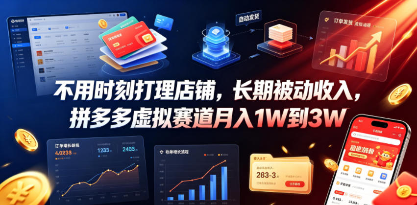 不用时刻打理店铺,长期被动收入,拼多多虚拟赛道月入1W到3W【揭秘】-猴哥VIP资源站