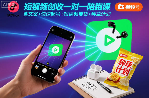 短视频创收一对一陪跑课，含文案+快速起号+短视频带货+种草计划-猴哥VIP资源站