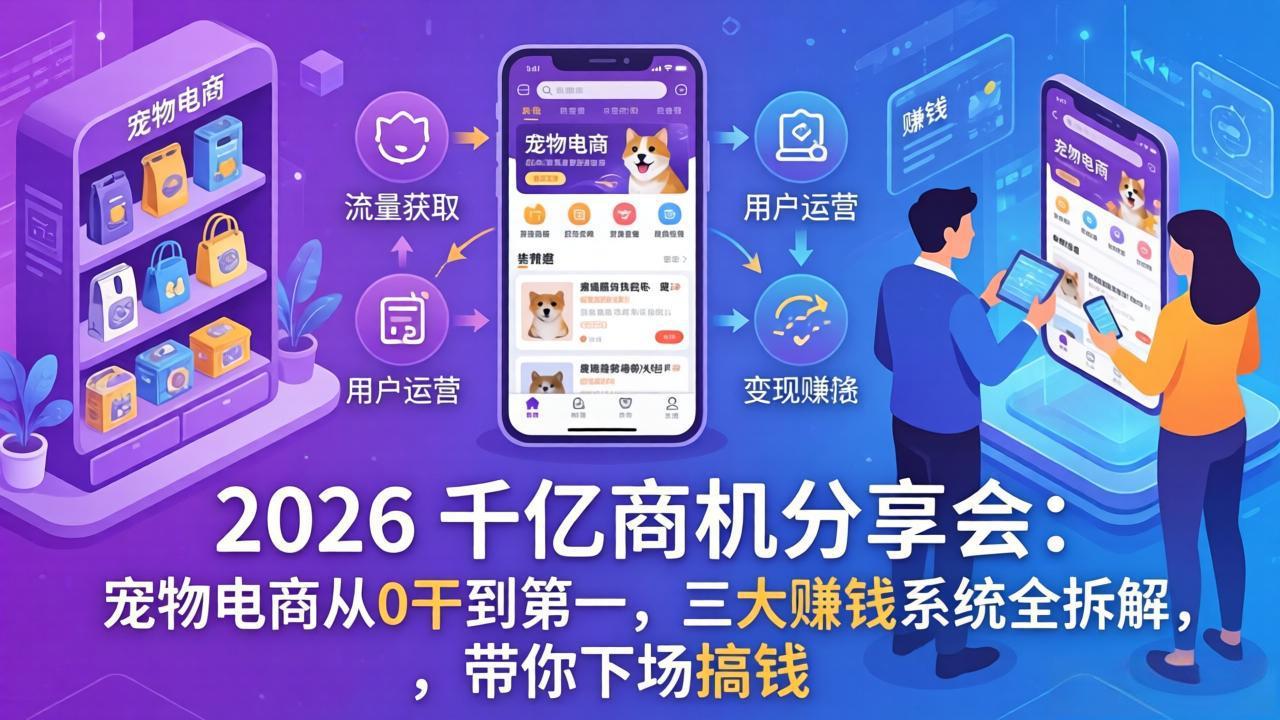 2026 千亿商机分享会:宠物电商从0干到第一,三大赚钱系统全拆解,带你下场搞钱-猴哥VIP资源站