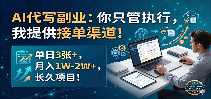 AI代写副业：你只管执行，我提供接单渠道！单日3张+，月入1W-2W+，长久项目-猴哥VIP资源站