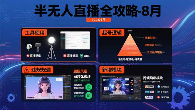 半无人直播全攻略-8月：工具使用+起号逻辑+违规规避,新增AI超体与跨境模块-猴哥VIP资源站