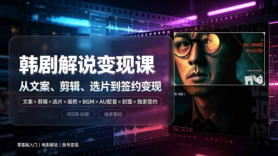 270W粉博主亲授韩剧解说：文案×剪辑×签约变现，零基础到爆款全攻略-猴哥资源站