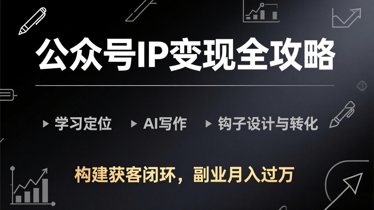 公众号IP变现全攻略-更新,学习定位、AI写作、钩子设计与转化,构建获客闭环,副业月入过万-猴哥VIP资源站