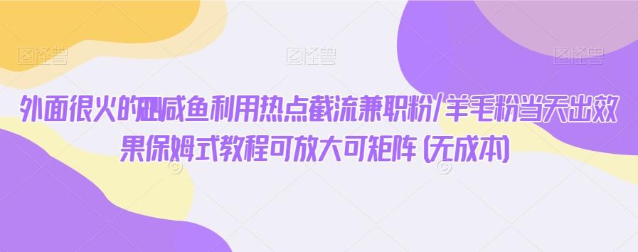 外面很火的2024咸鱼利用热点截流兼职粉/羊毛粉当天出效果保姆式教程可放大可矩阵(无成本)-猴哥VIP资源站