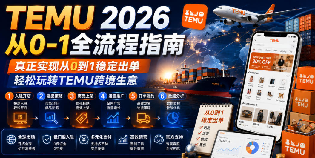 TEMU 2026从0-1全流程指南,真正实现从0到1稳定出单,轻松玩转TEMU跨境生意-猴哥VIP资源站