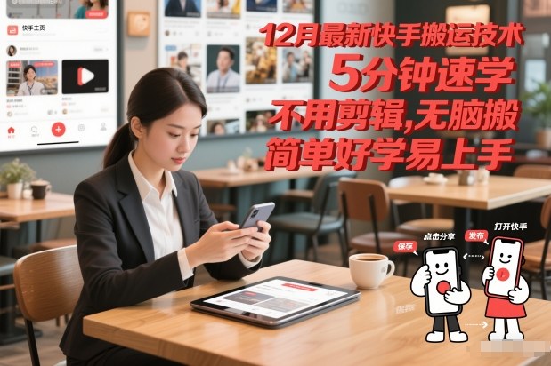 12月最新快手搬运技术，5分钟速学，不用剪辑无脑搬，简单好学易上手-猴哥VIP资源站