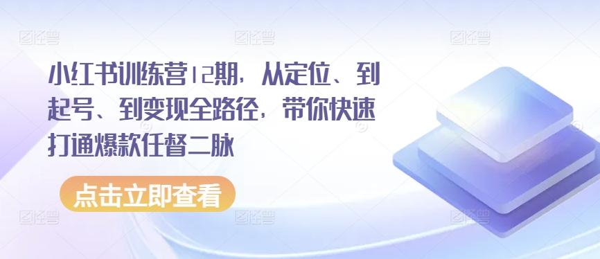 小红书训练营12期,从定位、到起号、到变现全路径,带你快速打通爆款任督二脉-猴哥VIP资源站