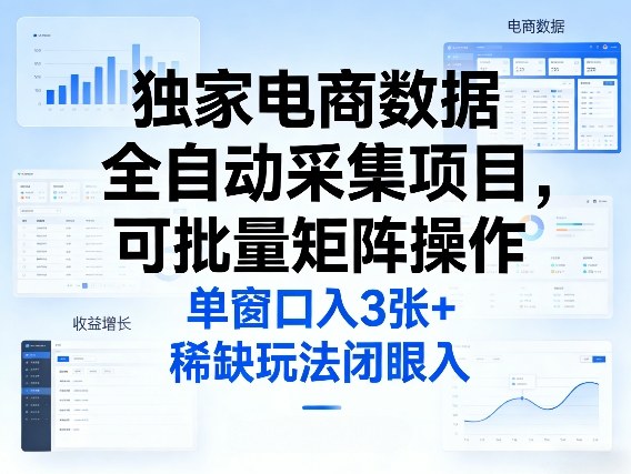 独家电商数据全自动采集项目，可批量矩阵操作，单窗口日入3张+，稀缺玩法闭眼入【揭秘】-猴哥VIP资源站