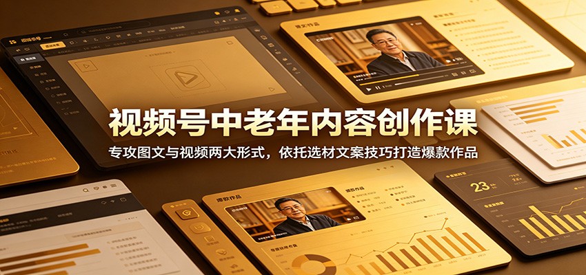 视频号中老年内容创作课：专攻图文与视频两大形式，依托选材文案技巧打造爆款作品-猴哥VIP资源站