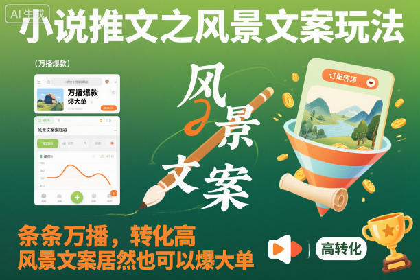 小说推文之风景文案玩法,条条万播,转化高,风景文案居然也可以爆大单!-猴哥VIP资源站