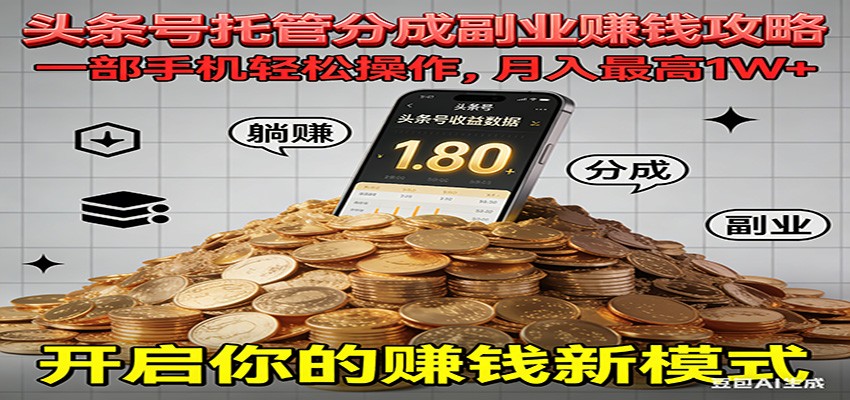 全程托管今日头条,一部手机就可以开干,最高躺赚1W+-猴哥VIP资源站