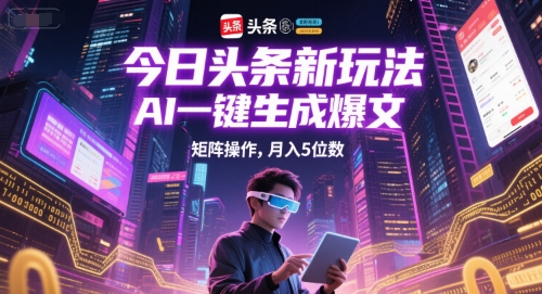 今日头条新玩法，AI一键生成爆文，矩阵操作，月入5位数-猴哥VIP资源站