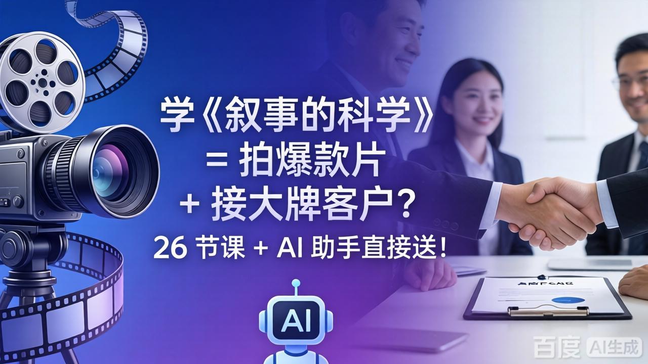 学《叙事的科学》= 拍爆款片 + 接大牌客户?26 节课 + AI 助手直接送!-猴哥VIP资源站