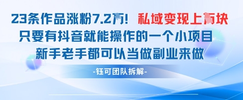 抖音私域项目23条作品涨粉7.2W，私域变现1W-猴哥VIP资源站