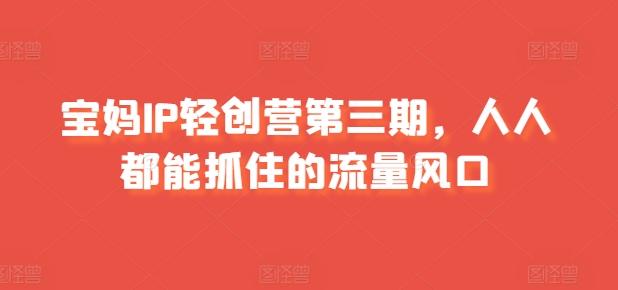 宝妈IP轻创营第三期，人人都能抓住的流量风口-猴哥VIP资源站