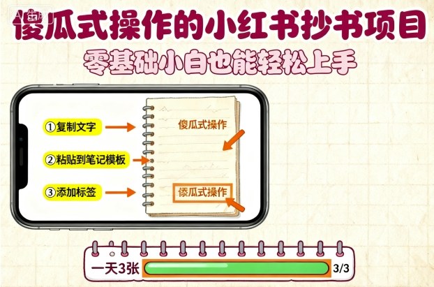 傻瓜式操作的小红书抄书项目,会复制粘贴就行,零基础小白也能一天3张-猴哥VIP资源站