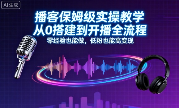 播客保姆级实操教学，从0搭建到开播全流程，零经验也能做，低粉也能高变现-猴哥VIP资源站