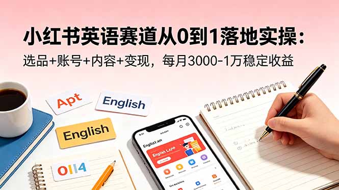 小红书英语赛道从0到1落地实操：选品+账号+内容+变现，每月3000-1万稳定收益-猴哥VIP资源站