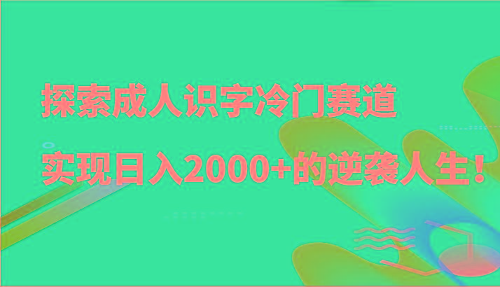 探索成人识字冷门赛道，实现日入2000+的逆袭人生！-猴哥VIP资源站