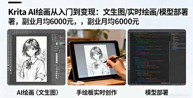 Krita AI绘画从入门到变现:文生图/实时绘画/模型部署,副业月均6000元-猴哥VIP资源站