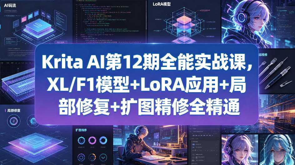 Krita AI第12期全能实战课，XL/F1模型+LoRA应用+局部修复+扩图精修全精通-猴哥VIP资源站