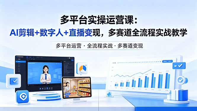 某团队多平台实操运营课-更新26年4月20：AI剪辑+数字人+直播变现，多赛道全流程实战教学-猴哥VIP资源站