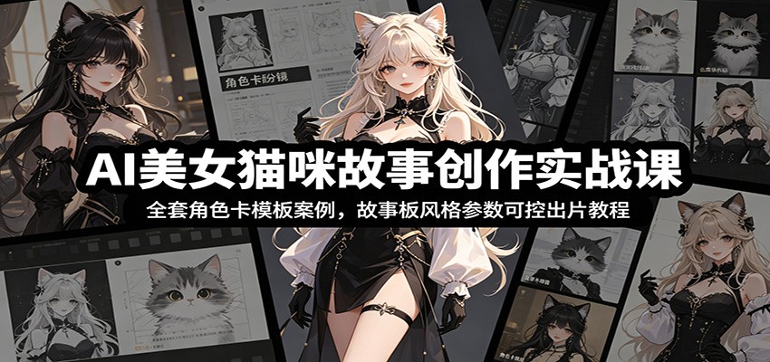 AI美女猫咪故事创作实战课:全套角色卡模板案例,故事板风格参数可控出片教程-猴哥VIP资源站