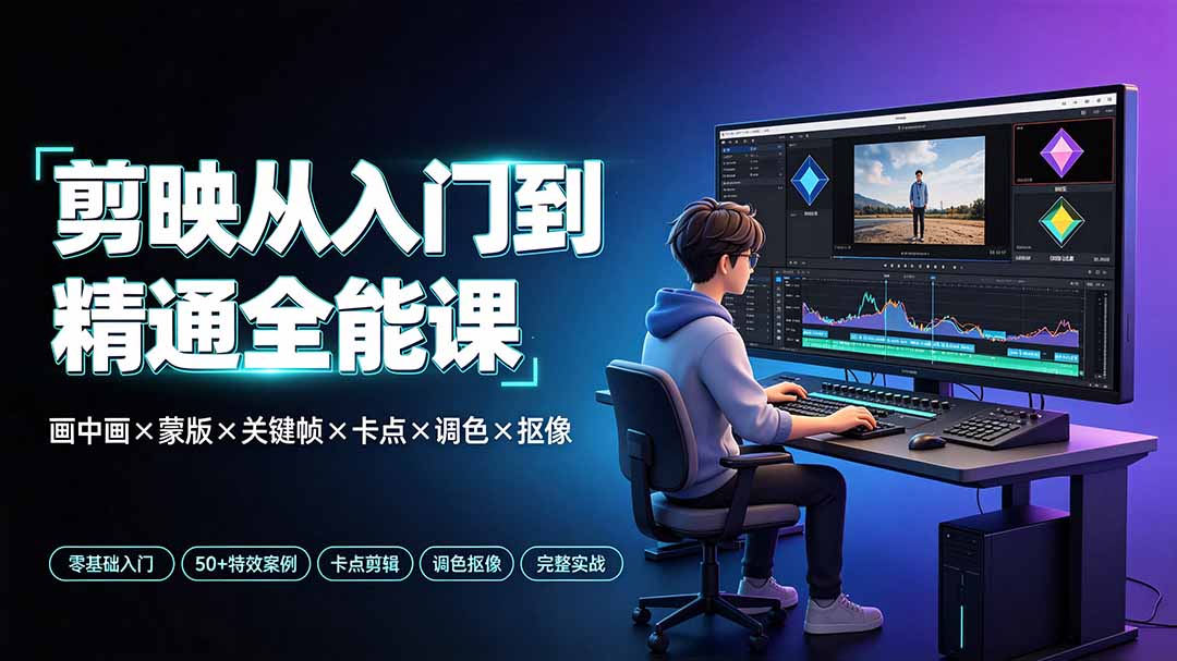 剪映从入门到精通全能课：画中画×蒙版×关键帧×卡点×调色×抠像，一站式掌握剪辑核心技能-猴哥VIP资源站