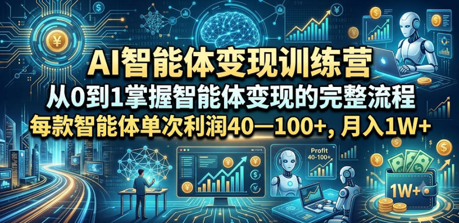 AI智能体变现训练营,从0到1掌握智能体变现的完整流程,每款智能体单次利润40—100+,月入1W+-猴哥VIP资源站