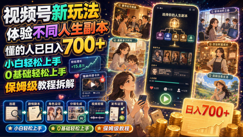 视频号新玩法:沉浸式人生剧情,不用出镜日入700+,小白保姆级教程-猴哥项目网
