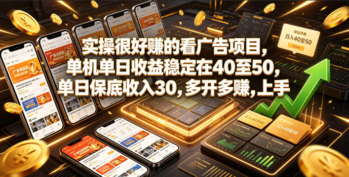 实操很好賺的看广告项目,单机单日收益稳定在40至50,单日保底收入30,多开多賺,上手就能变现【揭秘】-猴哥VIP资源站