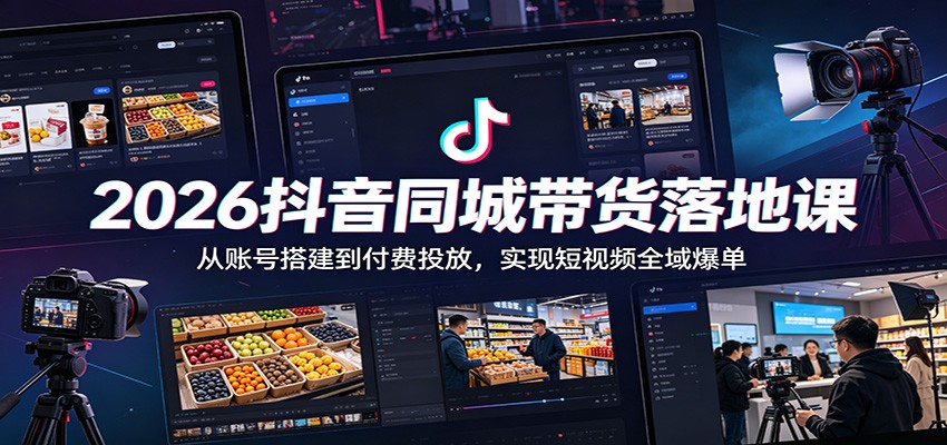 2026抖音同城带货落地课：从账号搭建到付费投放，实现短视频全域爆单-猴哥VIP资源站