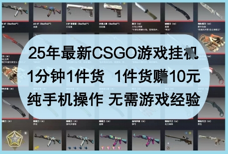 25年最新CSGO游戏挂G，1分钟1件货，1件货挣10元，纯手机操作，无需游戏经验【揭秘】-猴哥VIP资源站