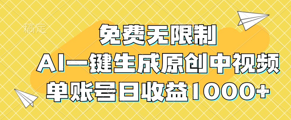 免费无限制，AI一键生成原创中视频，单账号日收益1000+-猴哥VIP资源站