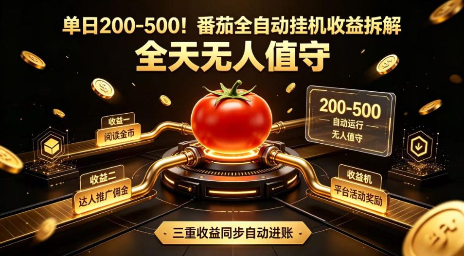 单日200-500!番茄全自动挂G收益拆解,全天无人值守,矩阵操作收益翻倍【揭秘】-猴哥VIP资源站