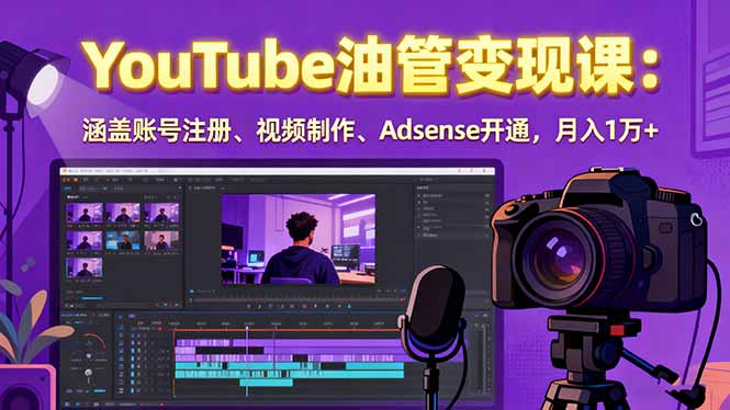 2025YouTube油管变现课：涵盖账号注册、视频制作、Adsense开通，月入1万+-猴哥VIP资源站