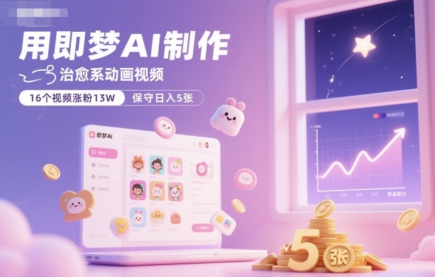 用即梦AI制作治愈系动画视频，16个视频涨粉13W，保守日入5张-猴哥VIP资源站